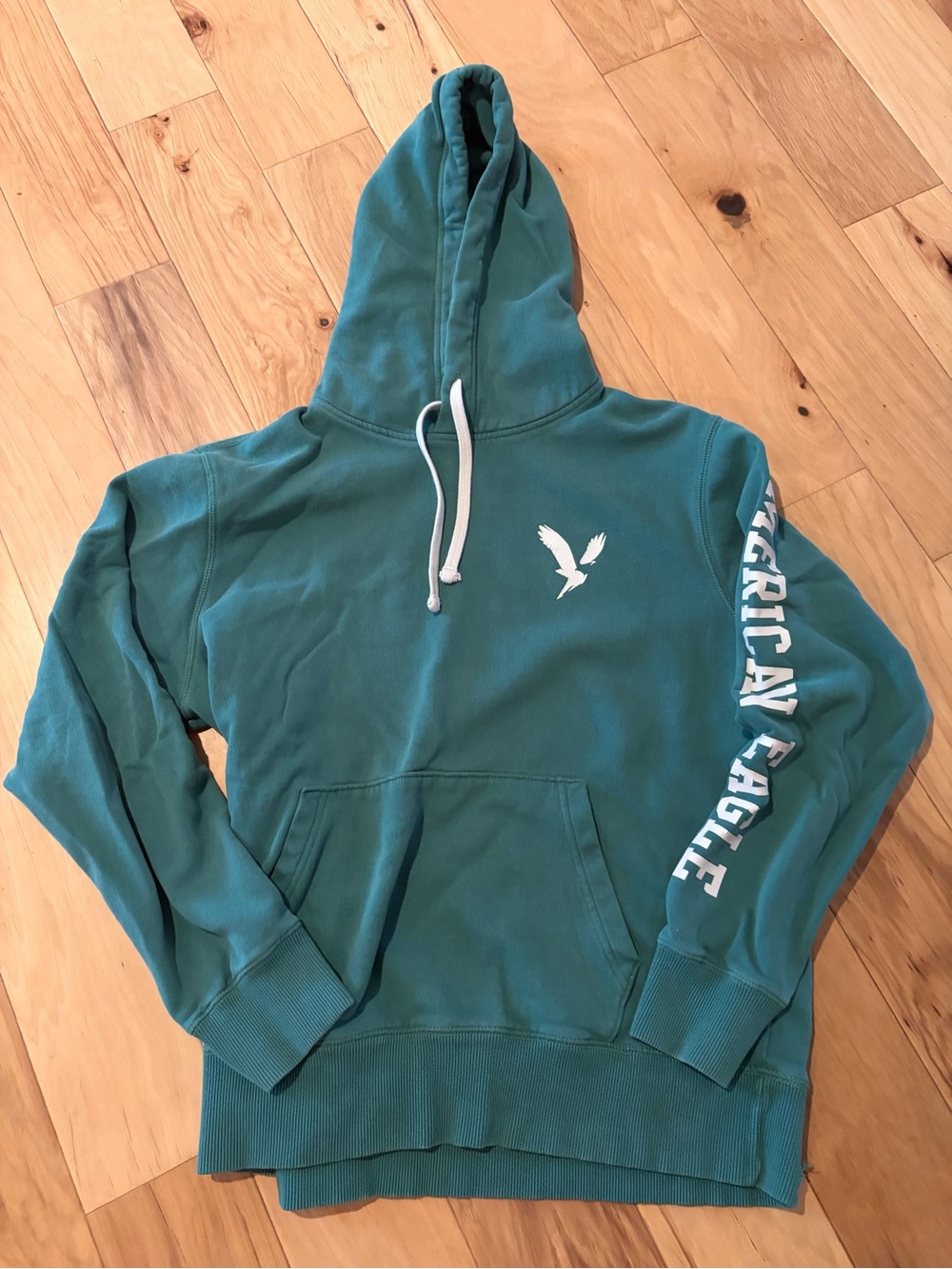 American Eagle Outfitters Teal Hoodie with White Logo
